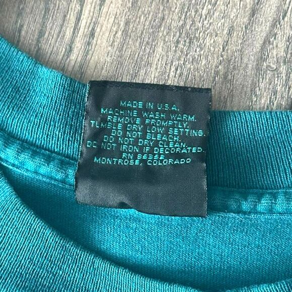 Vtg 1994 Otters Habitat Graphic Wraparound Teal Shirt Men's Large Single Stitch - Picture 4 of 7